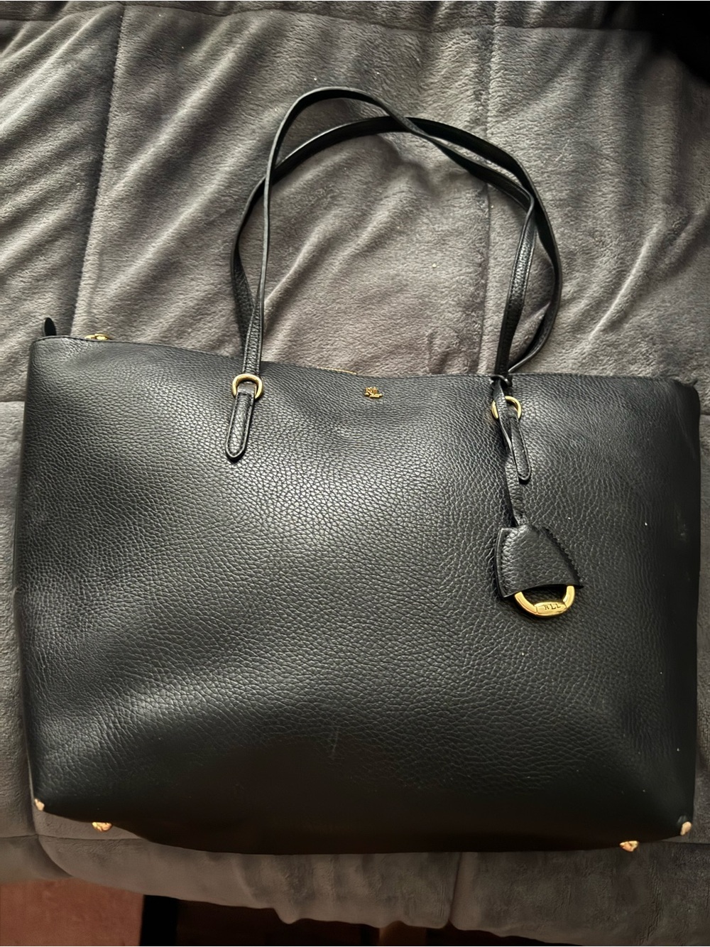 Ralph Lauren Black Polyurethane Tote with Gold Accents
